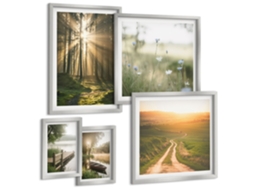 Conjunto De Pinturas Flores, Tons De Rosa, Paisagem Moldura Prateada Imagens Para Um Quarto Infantil Espelharte (conjunto De 5 Imagens)