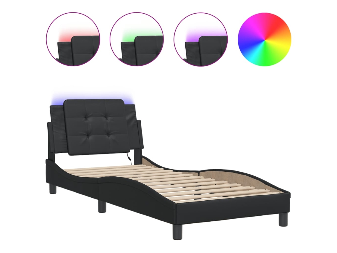 Bed Frame, Bed Frames Vidaxl Preto Couro Artificial (90 X 190 Cm)