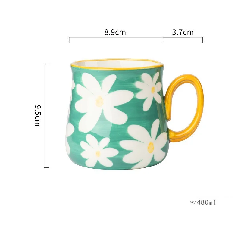 Caneca de Cerâmica , Estilo Pintado À Mão, 480ml MDUG (verde Claro, 480ml)