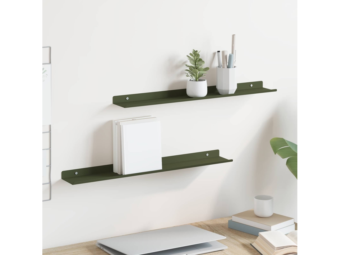Vidaxl Prateleira Flutuante 2 Pcs Verde Oliva 60 X 8,5 X 2,5 Cm Aço