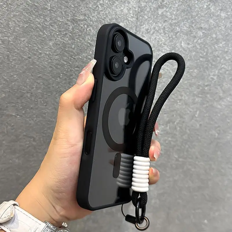 Capa Transparente Para Celular (iphone 16 Preto) Com Cordão, Resistente A Impactos E Reforçada.