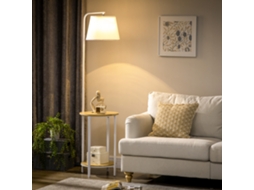 Luminária De Pé 162cm 40w, 2 Prateleiras, Abajur Claro Metal Branco, Decoração Sala E Quarto