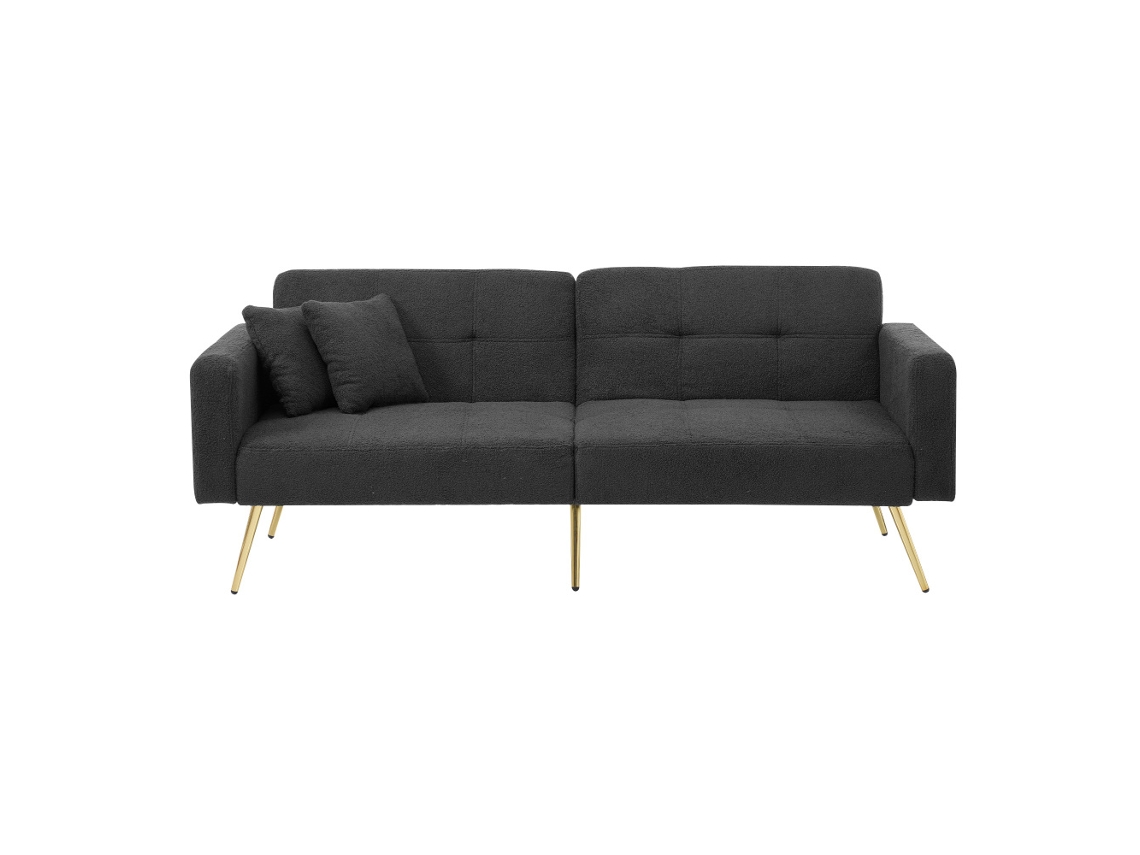 Sofá-cama Com Ângulo Ajustável, Pés Dourados, Com Almofadas E Bolsos Laterais, Cinza Antigo