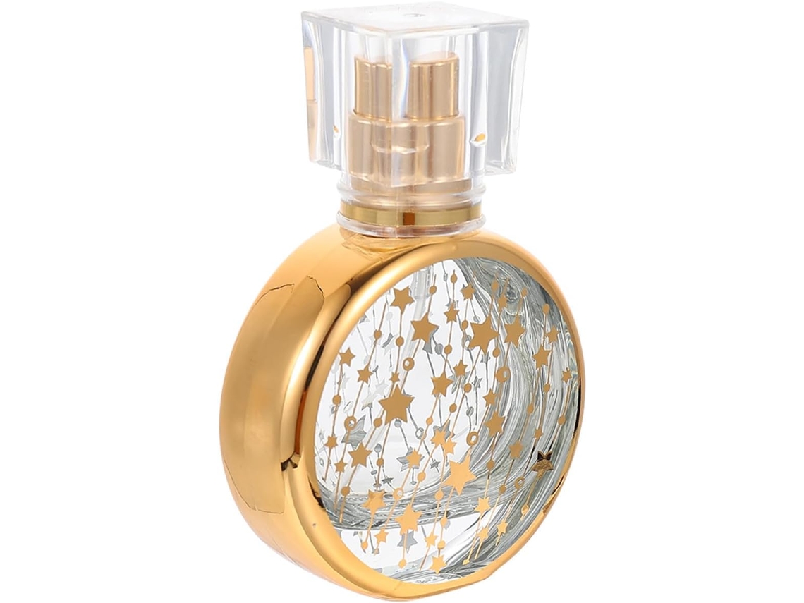 Frasco de perfume com spray de 25ml em vidro, compacto e portátil.
