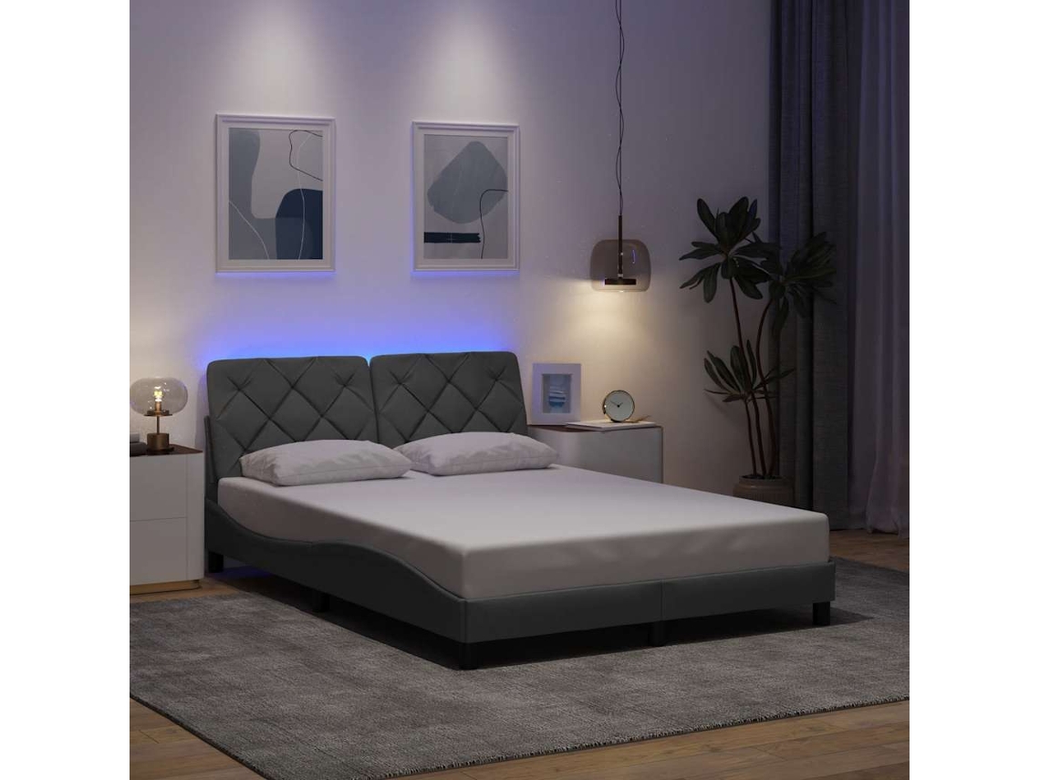 Estrutura De Cama Com Led Sem Colchão 140x190 Cm Tecido