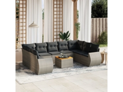 Vidaxl 10 Pcs Conjunto Sofás De Jardim C/ Almofadões Vime Pe Cinzento