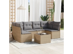 Vidaxl 7 Pcs Conjunto De Sofás P/ Jardim Com Almofadões Vime Pe Bege