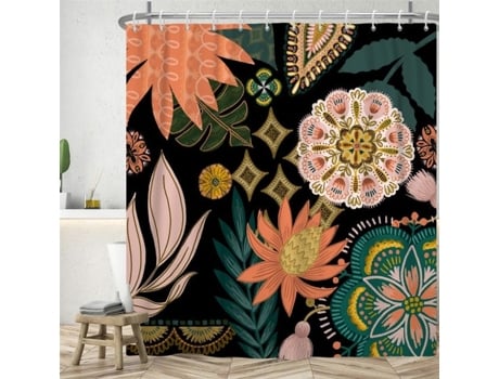 Cortina De Banheira De 180x180 Cm, Com Estampa Floral Rosa Boêmia E Folhas Verdes, Resistente A Mofo E À Prova Dágua, Feita Em Tecido De Poliéster Qjh
