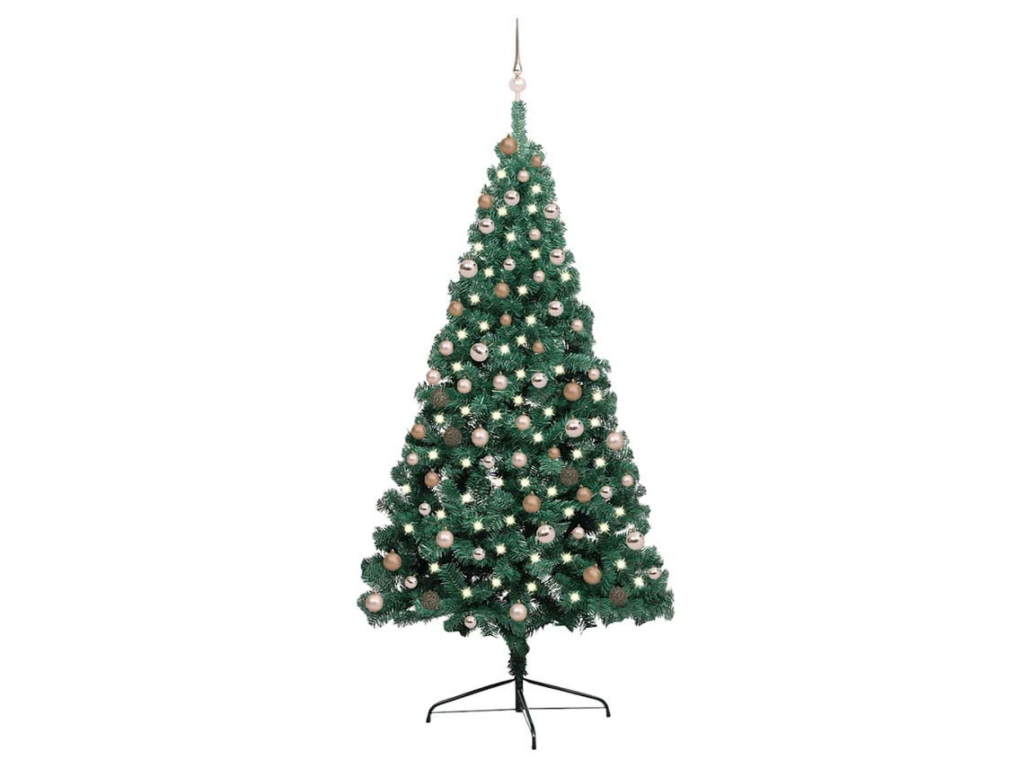 Vidaxl Meia Árvore Natal Artificial Pré-iluminada C/ Bolas Verde