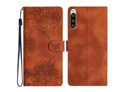 Capa De Celular Em Pu Com Estampa De Borboleta E Flor De Cerejeira