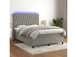 Vidaxl Cama Box Spring C/ Colchão/led 140x190 Cm Veludo Cinzento