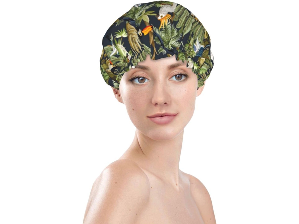 Touca De Banho Feminina, Reutilizável, Impermeável, Dupla Camada, Com Elástico, Ideal Para Cabelos Longos, Com Estampa