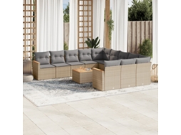Vidaxl 12 Pcs Conj. Sofás Jardim C/ Almofadões Vime Pe Bege Misturado