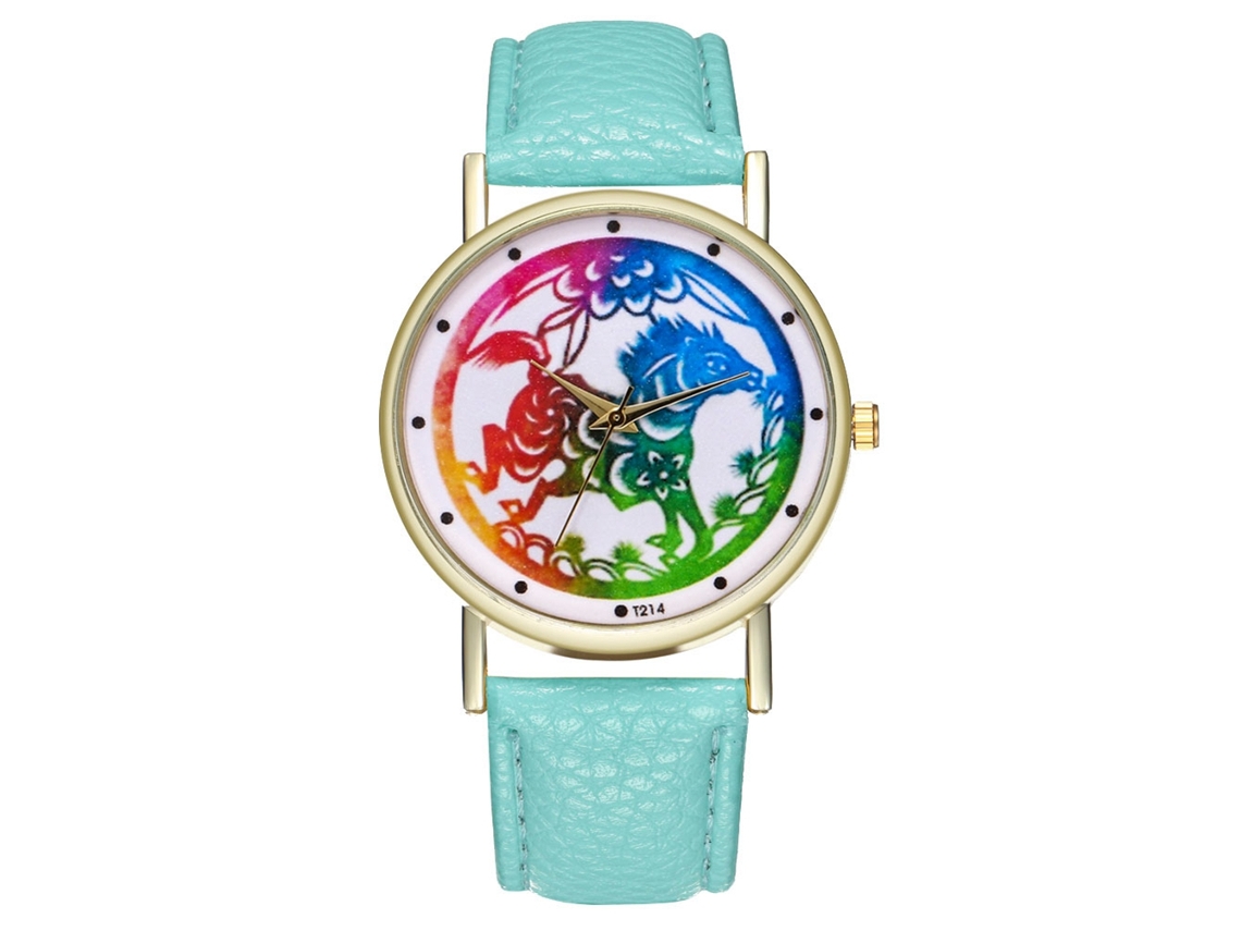 Relógio de pulso analógico Fashion Quartz com mostrador redondo (verde menta)