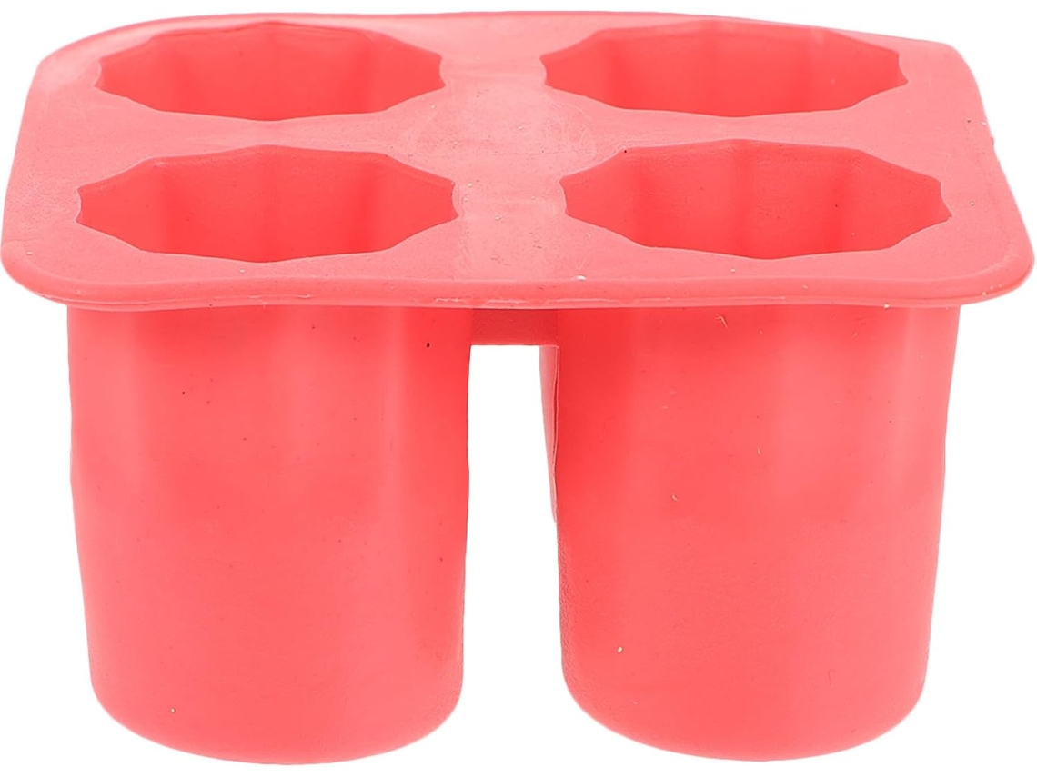 Forma De Gelo De Silicone Vermelha Com 4 Formatos De Copo Flexíveis.