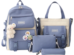 Conjunto de 4 Mochilas AQUAFORGE Escolares, Lona, Estudantes, Azul