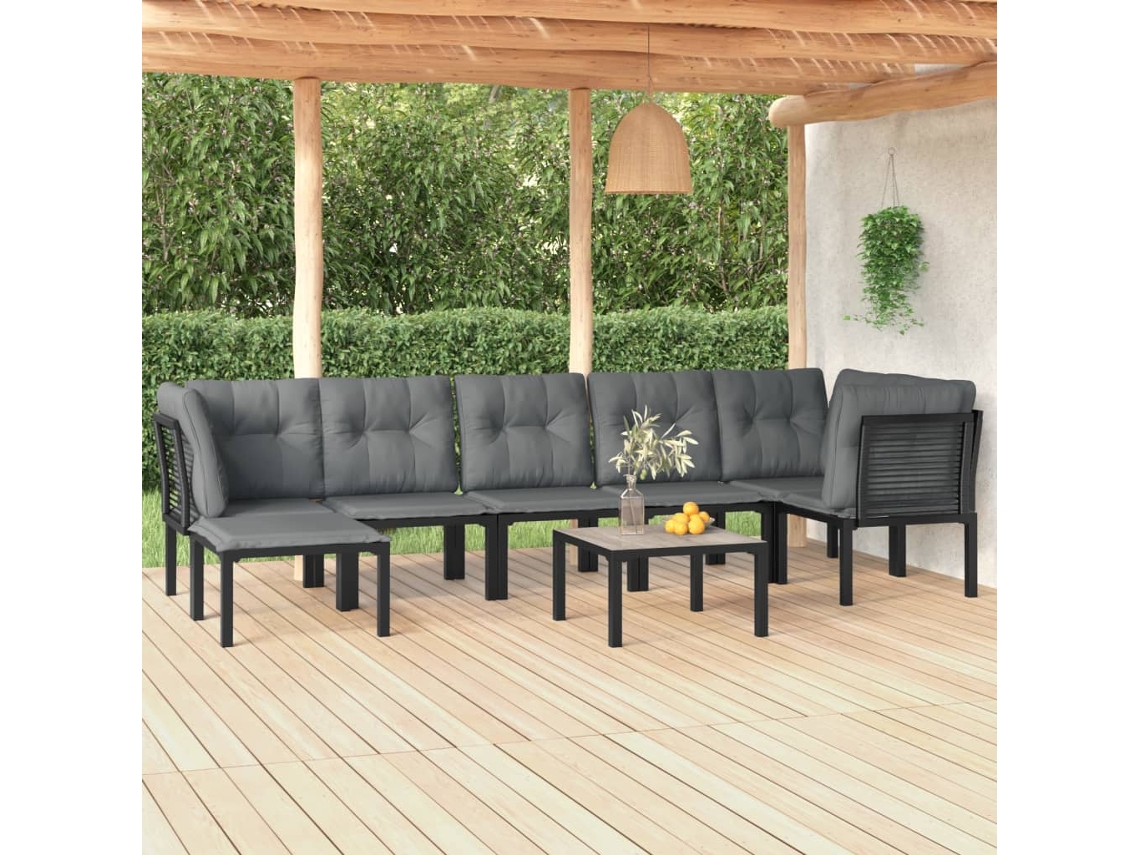 Vidaxl 8 Pcs Conjunto Lounge De Jardim Vime Pe Preto E Cinzento