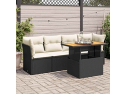 Vidaxl 5 Pcs Conjunto Sofás De Jardim Com Almofadões Vime Pe Preto