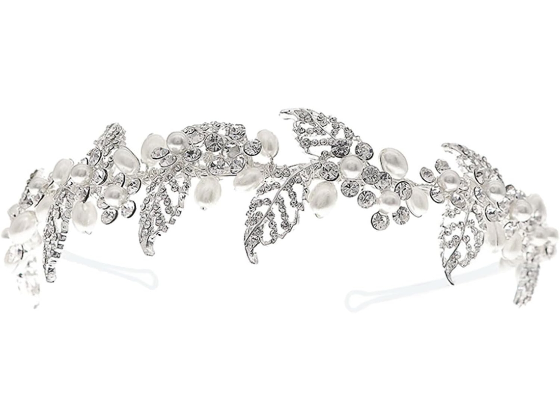 Tiara Feminina Prateada Com Strass E Decoração Floral - Acessório Elegante Para Casamentos, Festas E Muito Mais.