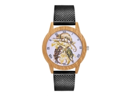 Reloj De Cuarzo Unisex Con Correa De Malla De Acero, Dial Animal, Casual (negro)