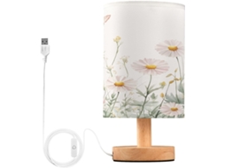 Abajur De Cabeceira Wildflowers Para Quarto, Com Portas De Carregaje USB C, Luminária De Leitura Led, Base De Madeira