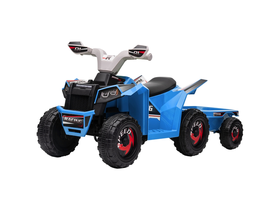 Quad Elétrico para Crianças com Trailer 6v Quad para Crianças de 18 a 36 Meses com Velocidade 2,5 Km/h 6 Rodas Azul Ge