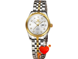 Relógio Feminino de Cerâmica Branca com Diamante Mostrador Grande com Design de Flormostrador Branco