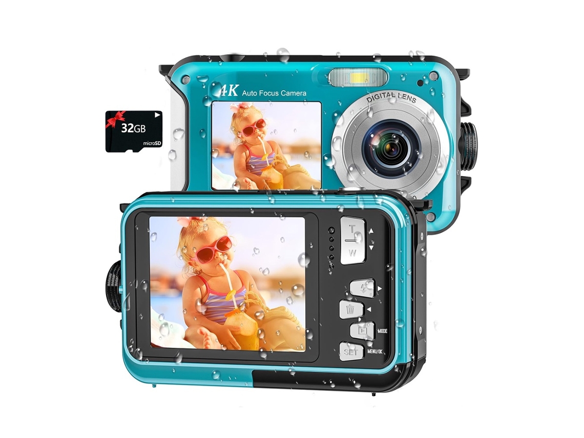 Câmera À Prova D'água 4k 64mp Tela Dupla 16 Pés Microsd 32gb CHRONUS (azul)