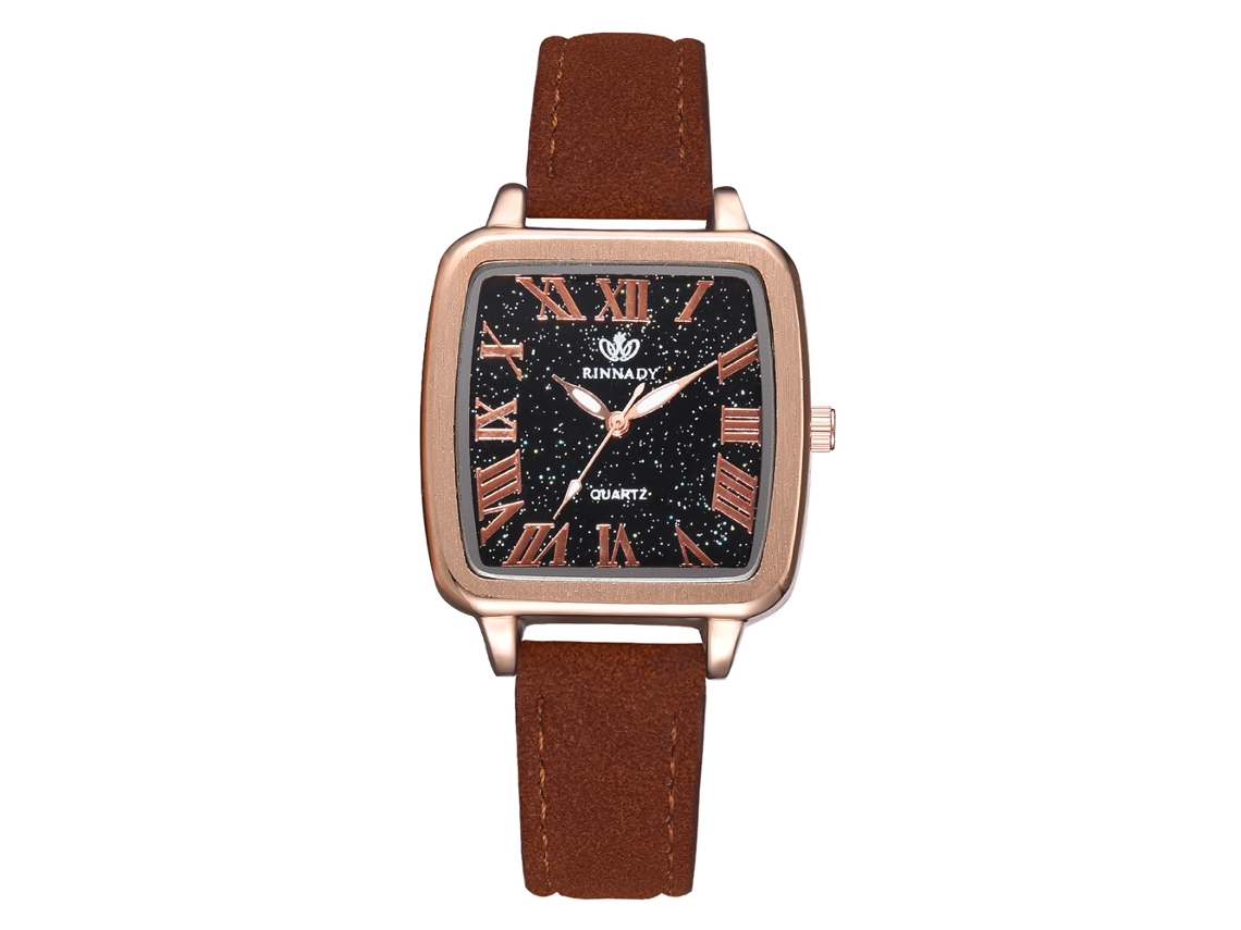 Relógio de Pulso Analógico de Quartzo com Pulseira Pu Ajustável Estilo Elegante Casual Marrom