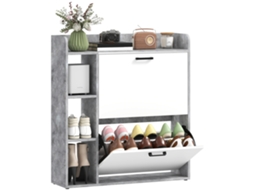 Sapateira para 15 Pares, Modelo Moderno com 2 Gavetas Dobráveis, 83x24x90,5cm, Branca e Cinzenta BAGOLY SHOP