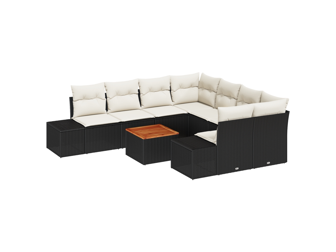 Conjunto 9 Conjunto De Sofá De Jardim Vidaxl Preto Vime Pe (264 X 234 X 69 Cm)