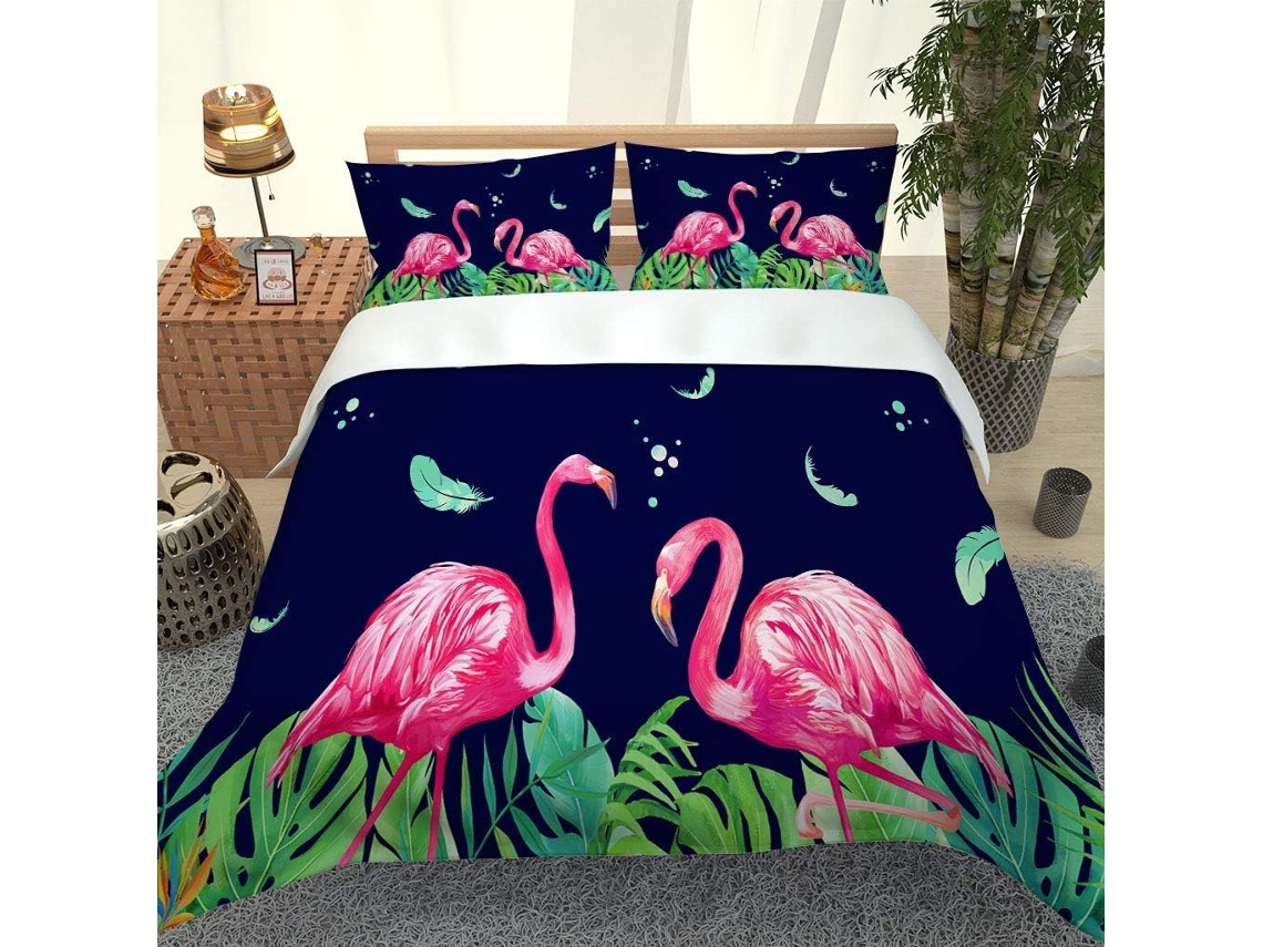 Capa de Edredom com Estampa Flamingo em Microfibra Fronha 140x200cm, 140 X 200 Cm