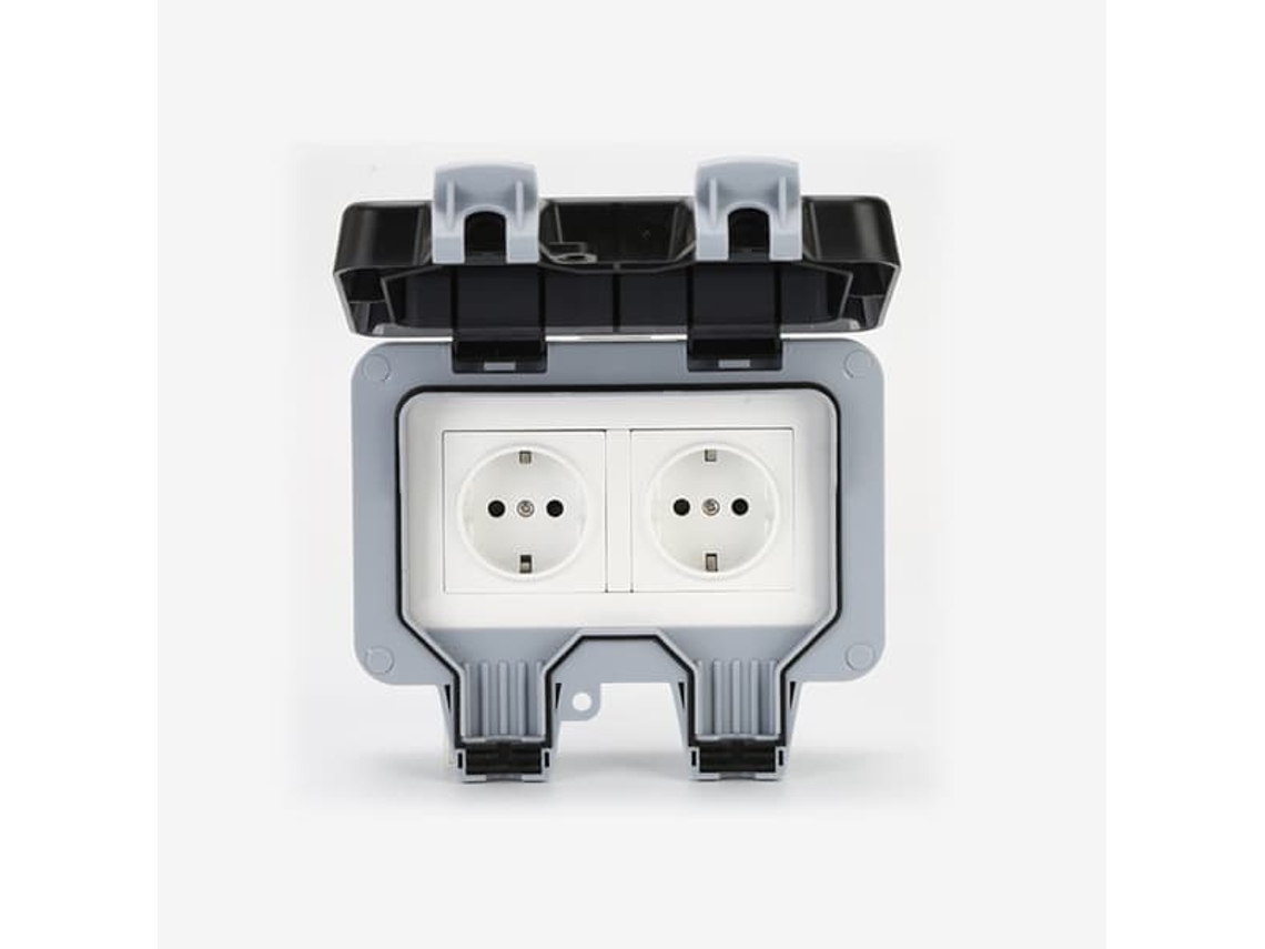 Tomada De Parede Externa Com Tampa Ip66, Tomadas Elétricas Duplas Cinza