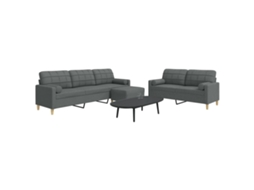 Vidaxl 3pcs Conjunto Sofás C/ Almofadões/apoio Pés Tecido Cinza-escuro