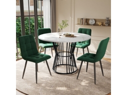 Conjunto Mesa De Jantar 5 Peças Redonda Mdf Branco 100cm Com Cadeiras Veludo Verde E Pernas Metal Preto Moderno E Elegante Echo