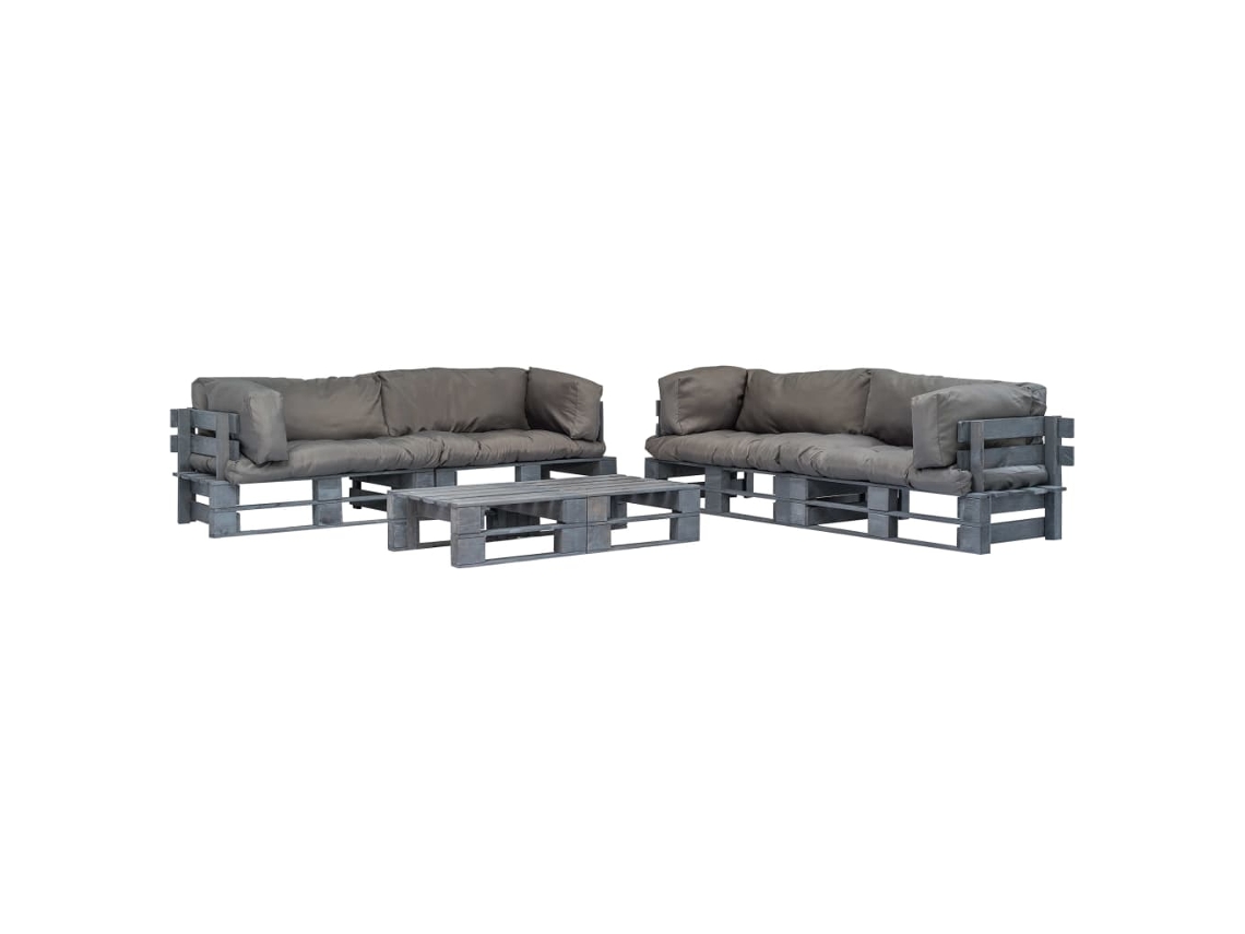 Vidaxl Conj. Lounge De Paletes 6 Pcs Com Almofadões Cinzentos Madeira