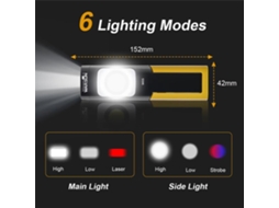 Luz De Trabalho Recarregável Usb Tipo A-warsun W05 Com Base Magnética, Lanterna Portátil Com Clipe, Gancho E Suporte De Rotação De 180° Para Iluminaçã