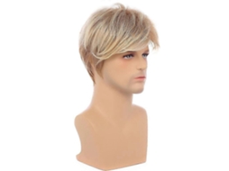 Peruca Masculina Loira Curta em Camadas, Sintética, Resistente Ao Calor, para Cosplay, com Touca Inclusa. TAISHENGDA