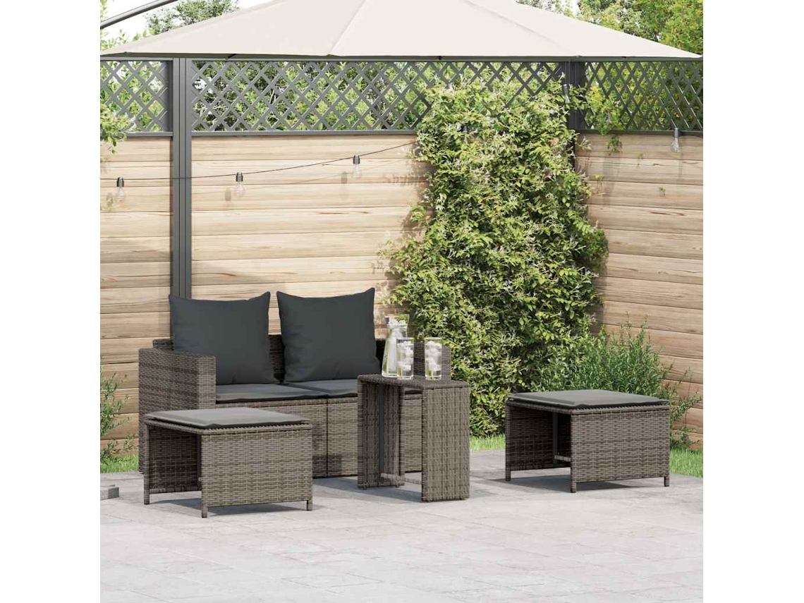 Vidaxl 5 Pcs Conjunto Sofás De Jardim C/ Almofadões Empilhável Vime Pe