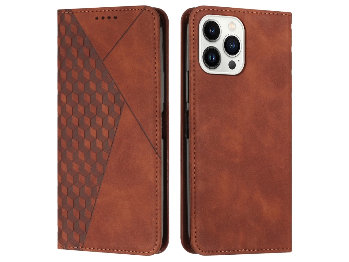 Capa Em Couro Pu, Magnético Com Suporte Para Apple Iphone 16 Pro Max - Castanho