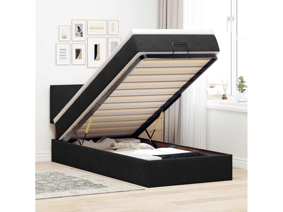 Vidaxl Estrutura De Cama Otomana Com Colchão Preto 80x200cm Veludo