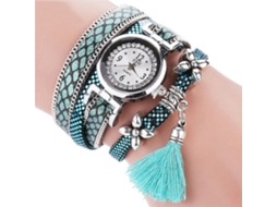 Relógio de Pulso Feminino Ccq com Pulseira de Múltiplas Camadas e Pedras Preciosas (menta)