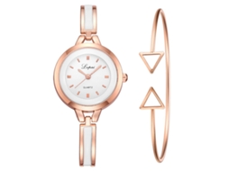 Relógio Feminino de Quartzo com Pulseira Ajustável em Liga Rose Gold Branco