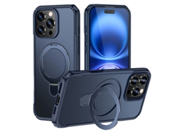 Capa Iphone 15 Pro Max Magnética Temperada, Compatível Magsafe, Suporte Invisível E Anel, Proteção Militar - Azul Real