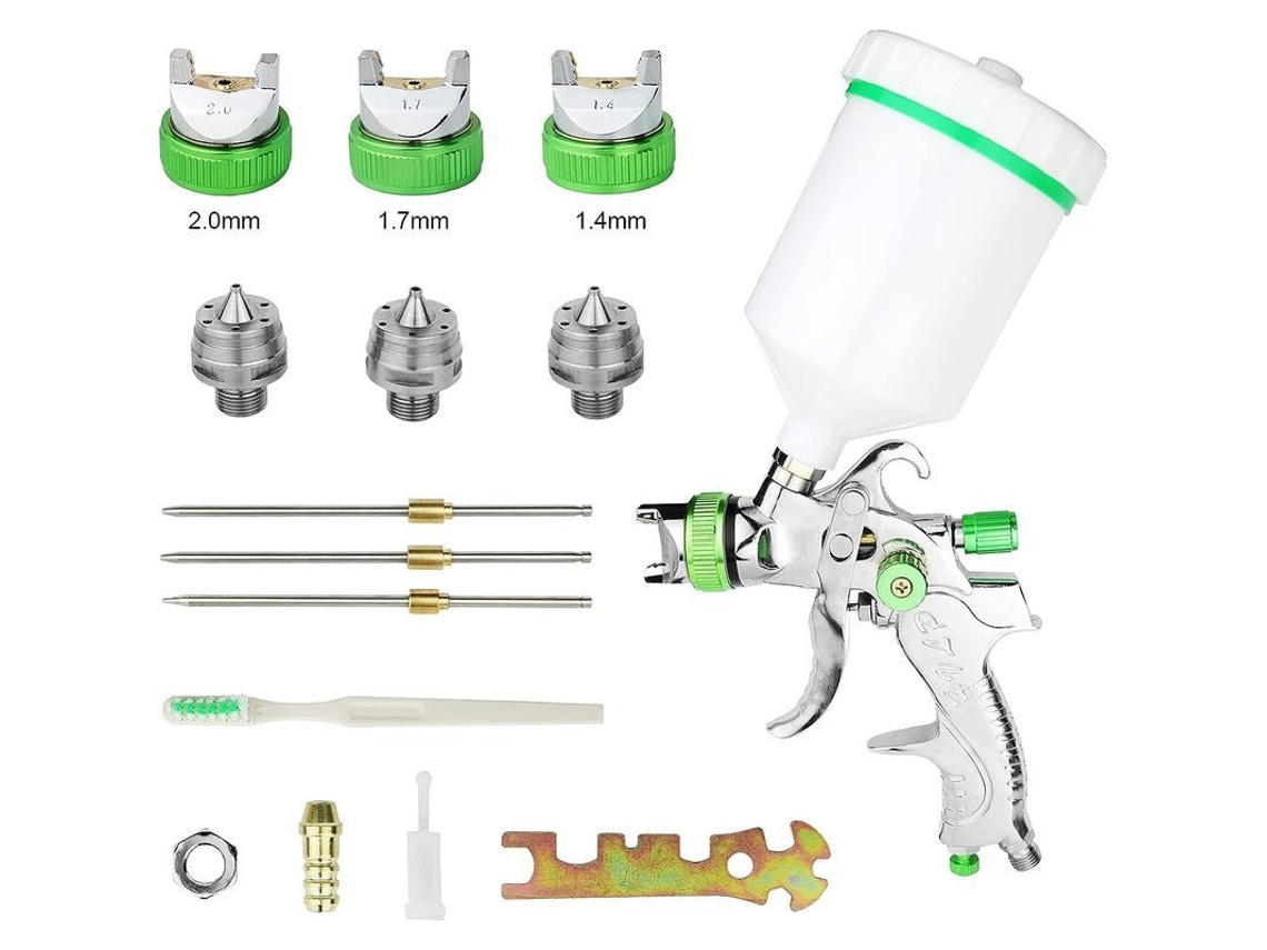 Pistola de pintura LINJOU profissional 600cc HVLP, com 3 bicos 1.4/1.7/2.0mm