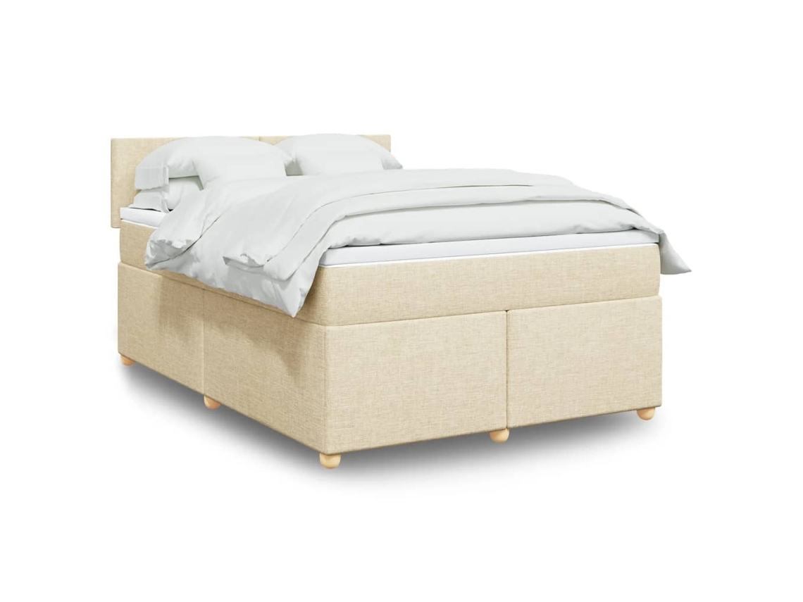 Vidaxl Cama Com Molas/colchão 160x200 Cm Tecido Cor Creme