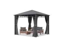Gazebo De Jardim 3x3 M, Teto Sólido Em Aço, 4 Cortinas Em Cinza Escuro, Perfil Aprox. 9x9 Cm Toolport