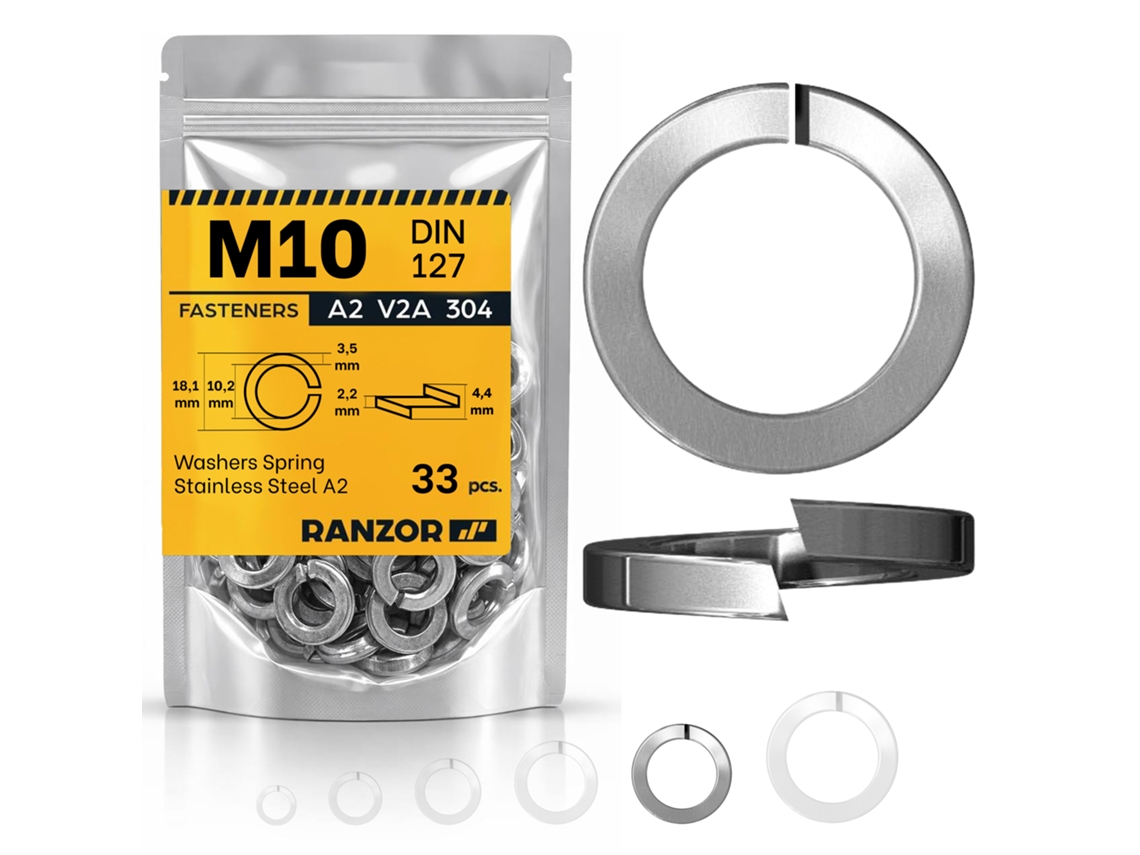 Anilha De Mola Inox A2 Din 127 M10 (33 Un.) Ranzor | Spring Washer Stainless Steel Aisi 304