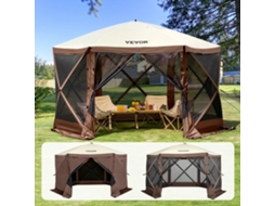Abrigo VEVOR Pop-Up Gazebo com Tela Pop-Up Solar com Dossel de 6 Lados Marrom (12.5x12.5x7.5 ft/3.81x3.81x2.28 m)