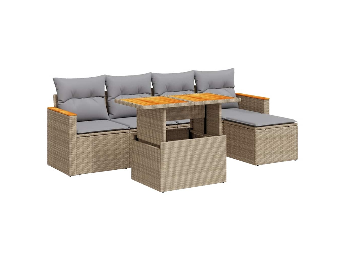 Conjunto de 6 sofás de jardim com almofadões Vime Pe/acacia Bege MAISON EXCLUSIVE (6 peças)